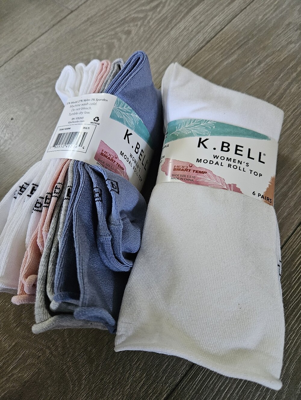 K.BELL NWT 2-Pack Women's Modal Roll Top Socks White & Mixed Pastels (12 Pairs)